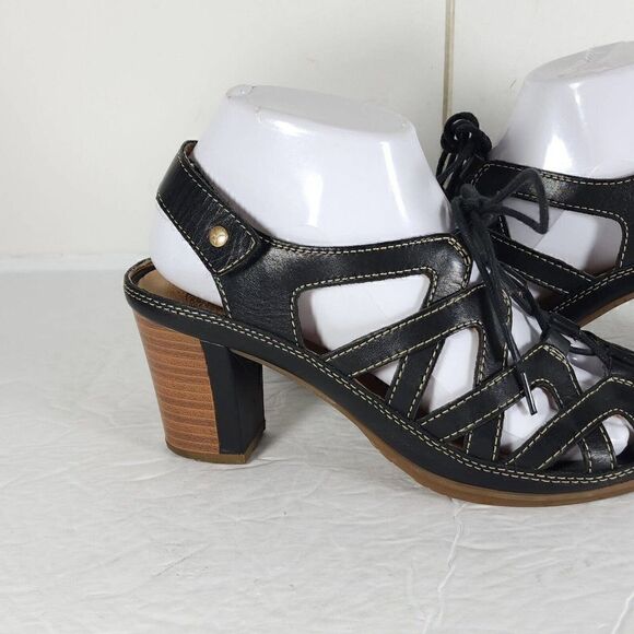 Pikolinos Women's US7-7,5 EU38 Java Black Leather Peep Toe Slingback Sandals - Picture 10 of 16